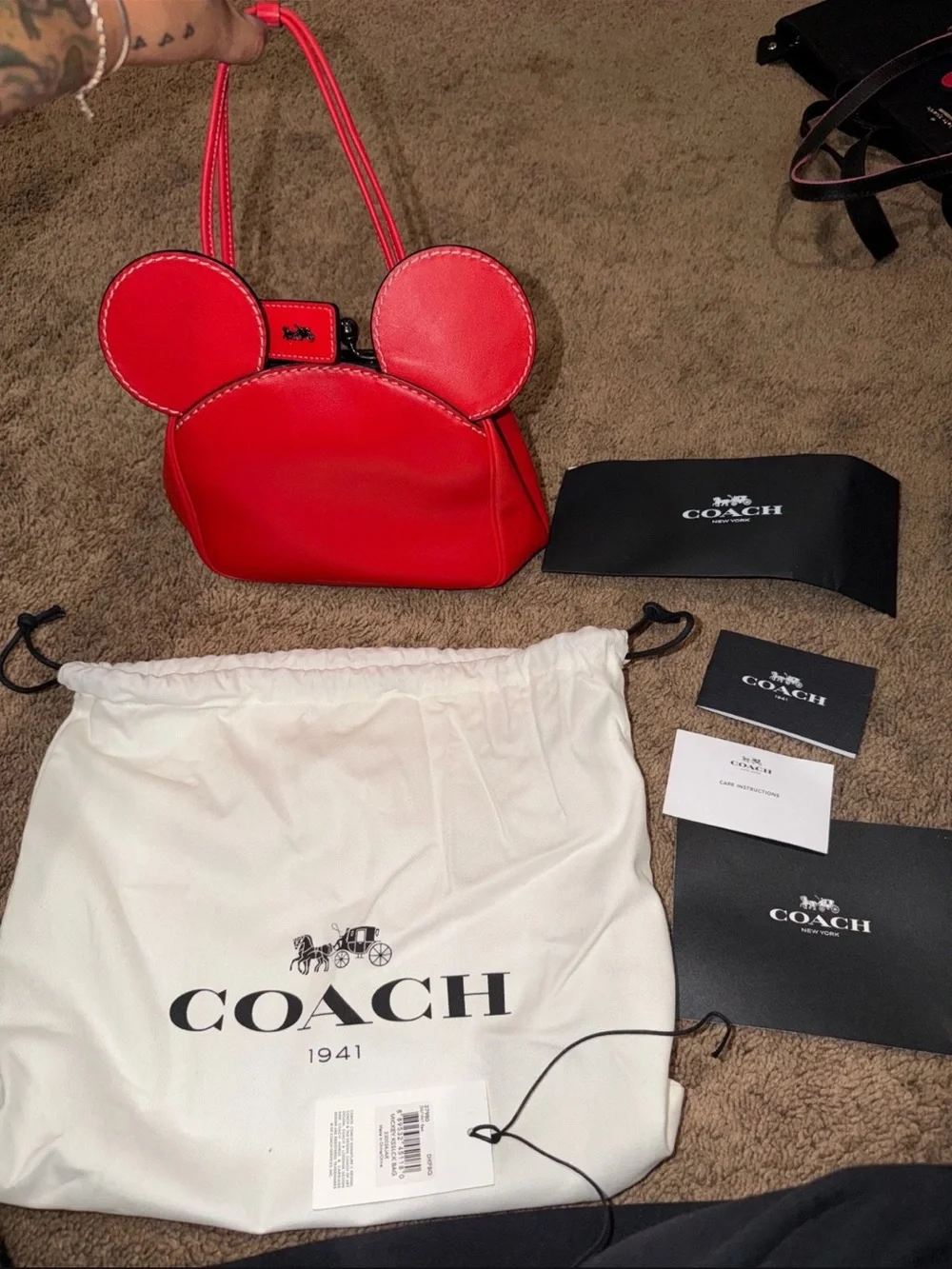 Disney Coach Red Mickey Ear Leather Crossbody Bag